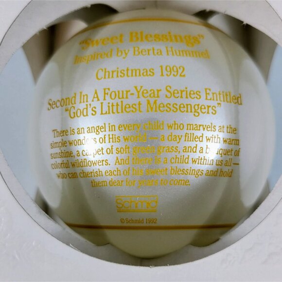 Berta Hummel Christmas Ball 1992 Hummel Ornament Schmid Sweet Blessings Vintage - Picture 5 of 12